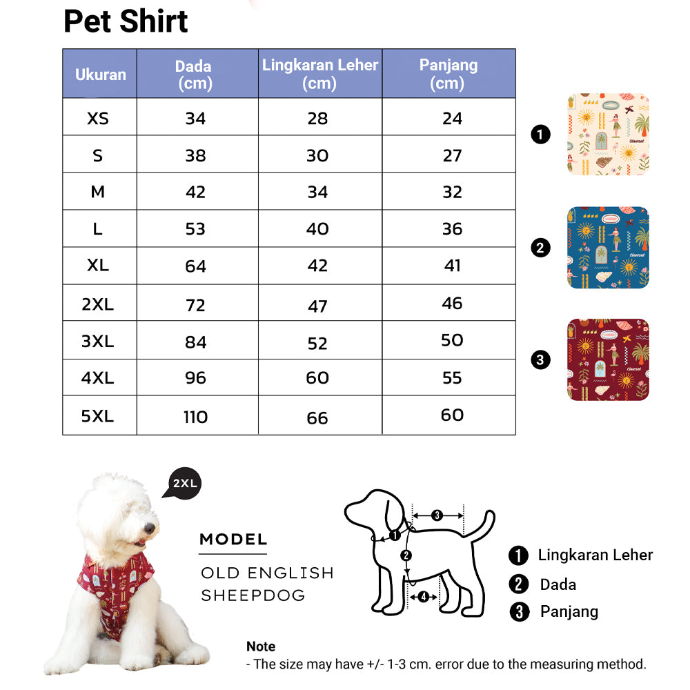 Clawset - Pet Shirt (Baju Anjing & Kucing) - Aloha Summer - Maroon Red