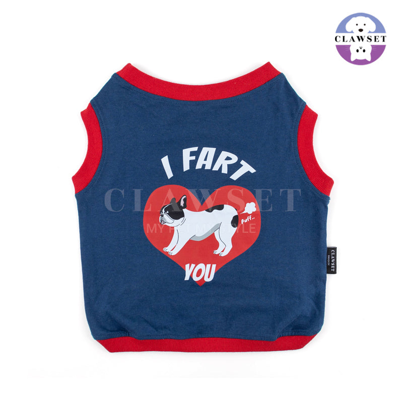 Clawset - Pet Fashion - Bulldog Tank-Top - Happy Wrinkles - I Fart You Navy Blue (Biru Navy)