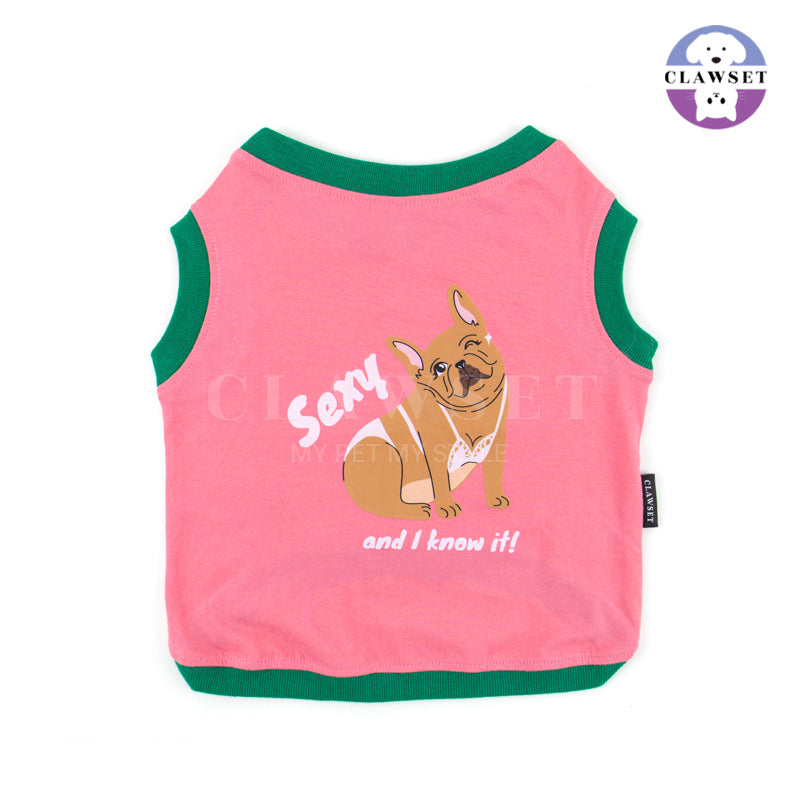 Clawset - Pet Fashion - Bulldog Tank-Top - Happy Wrinkles - Sexy and I know it! Pink