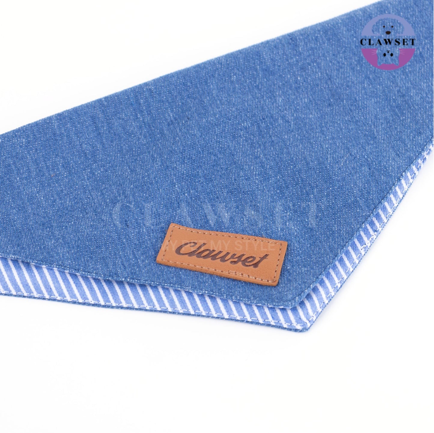 Clawset - Denim Collection - Pet Scarf - Stripe Blue