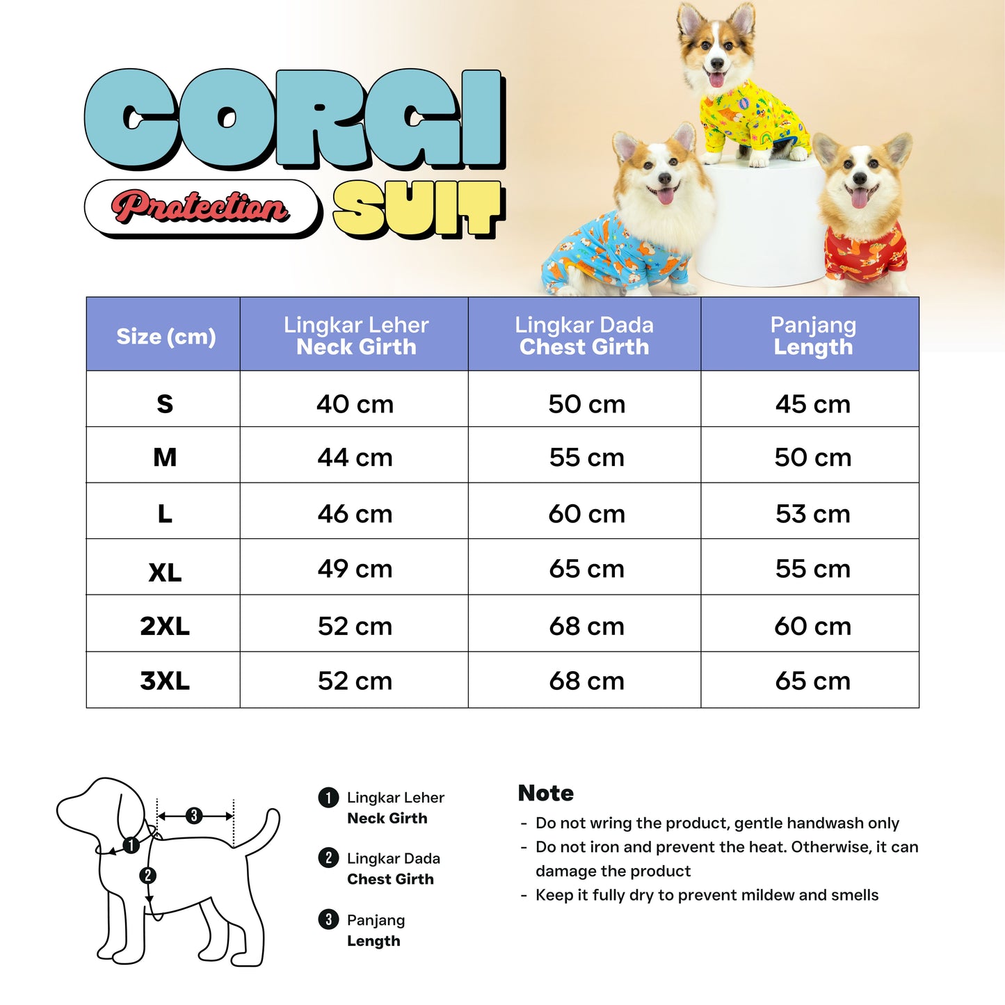 Clawset - Pet Fashion - Corgi Collection - Protection Suit - Yellow Rainbow (Kuning)