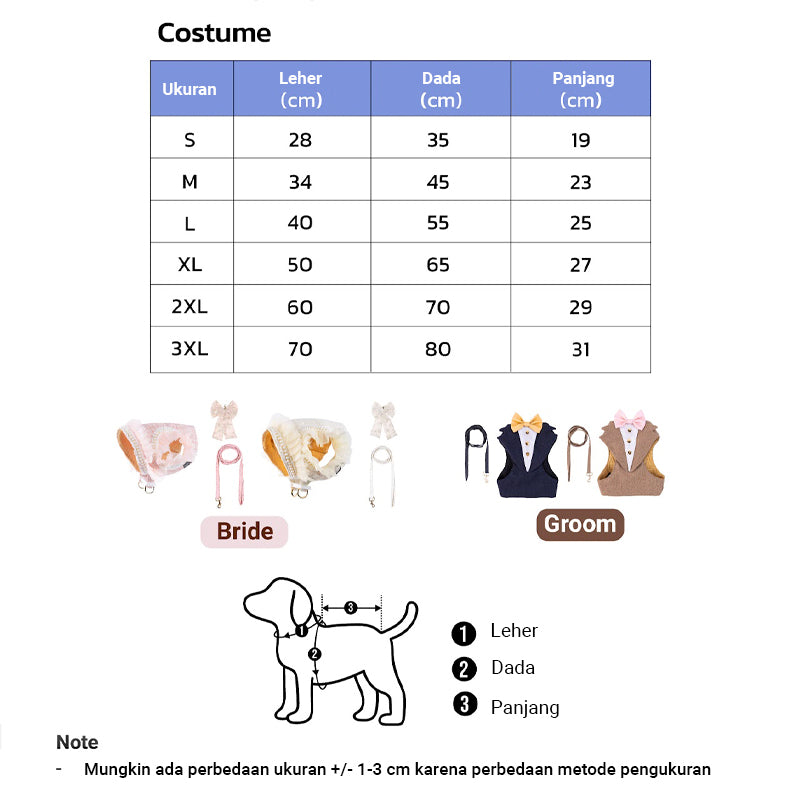 Clawset - Pet Fashion - Tuxedo Harness with Leash Set - Bride & Groom - Black