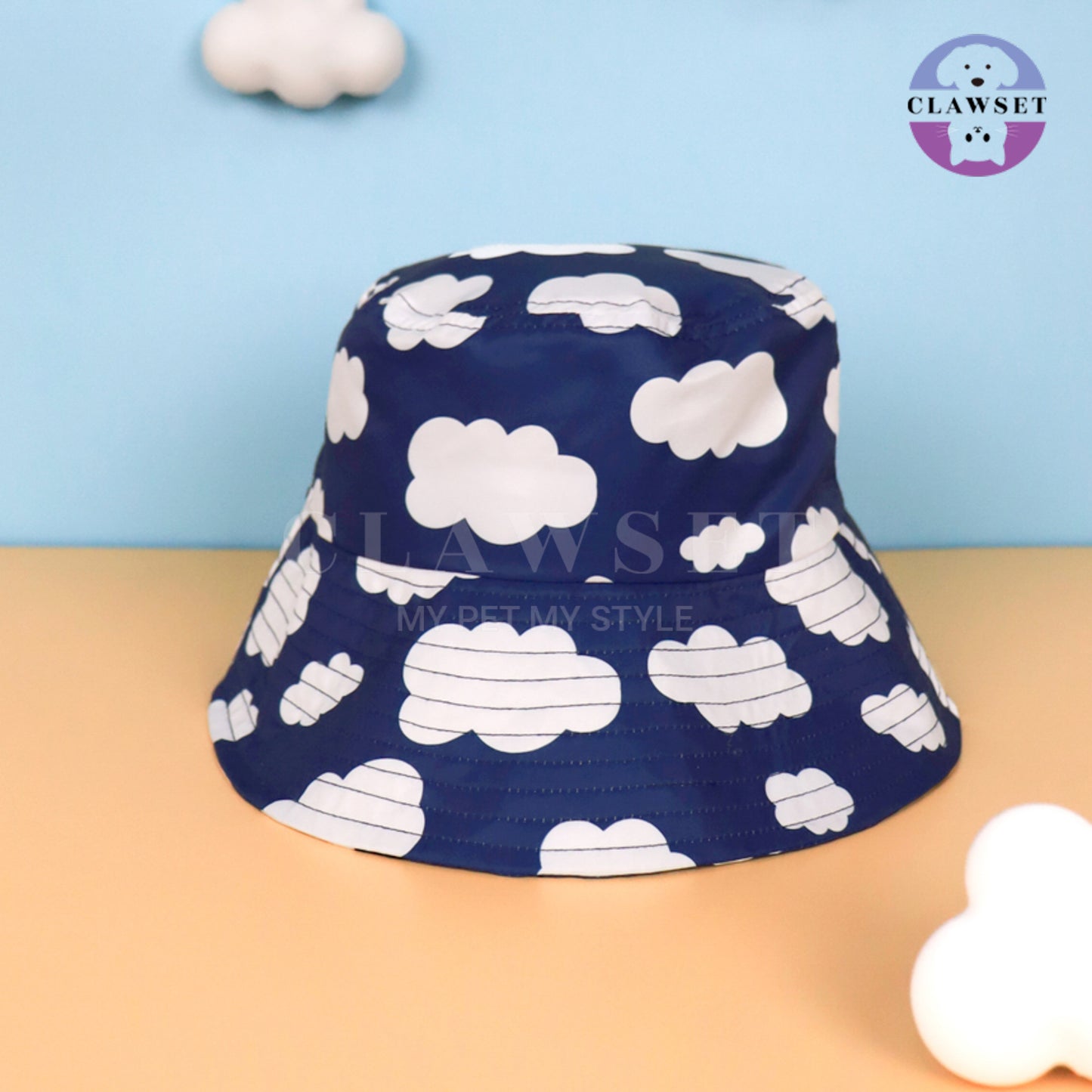 Clawset - Human Hat - Bucket Hat (Topi) Unisex Sky & Cloud - Navy Blue (Biru Navy)