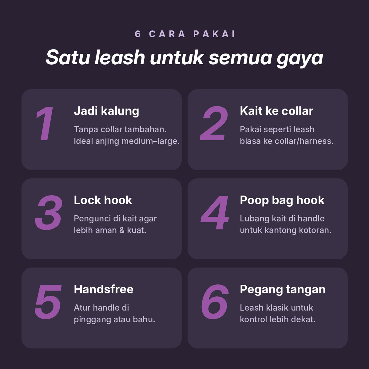 Tali Tuntun Anjing Multifungsi All In One – Handsfree + Kalung
