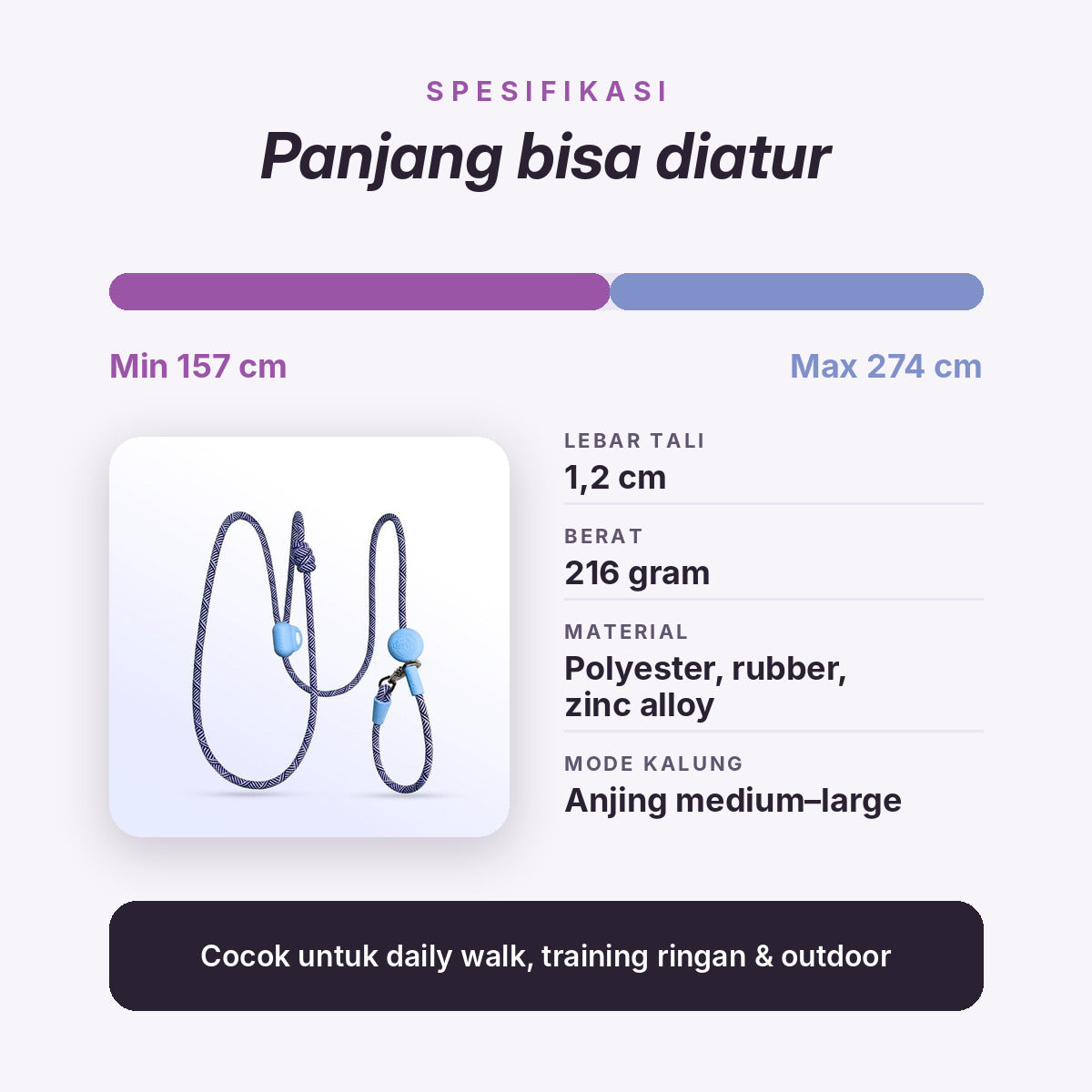 Tali Tuntun Anjing Multifungsi All In One – Handsfree + Kalung