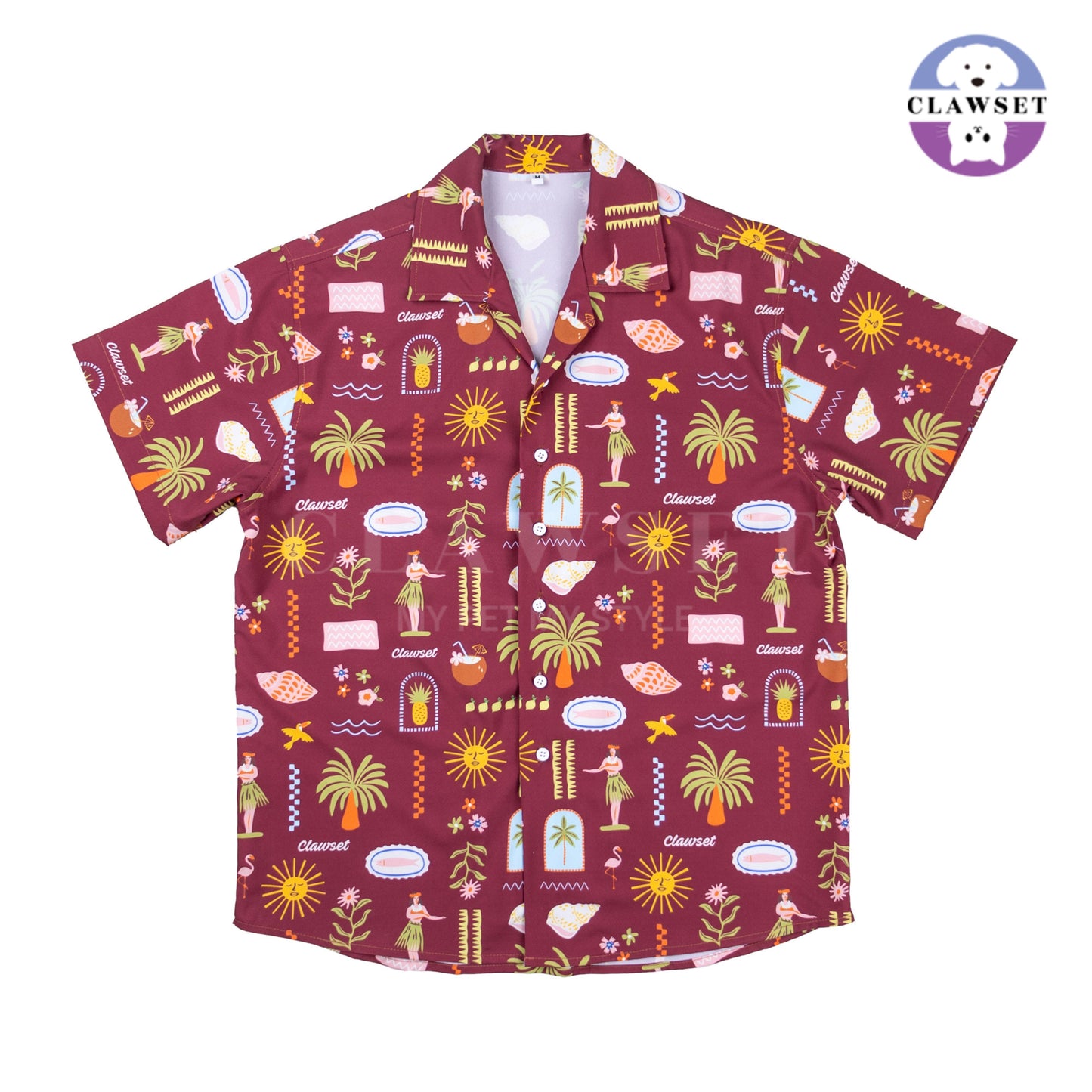 Clawset - Human Shirt (Baju Unisex) - Aloha Summer - Maroon Red
