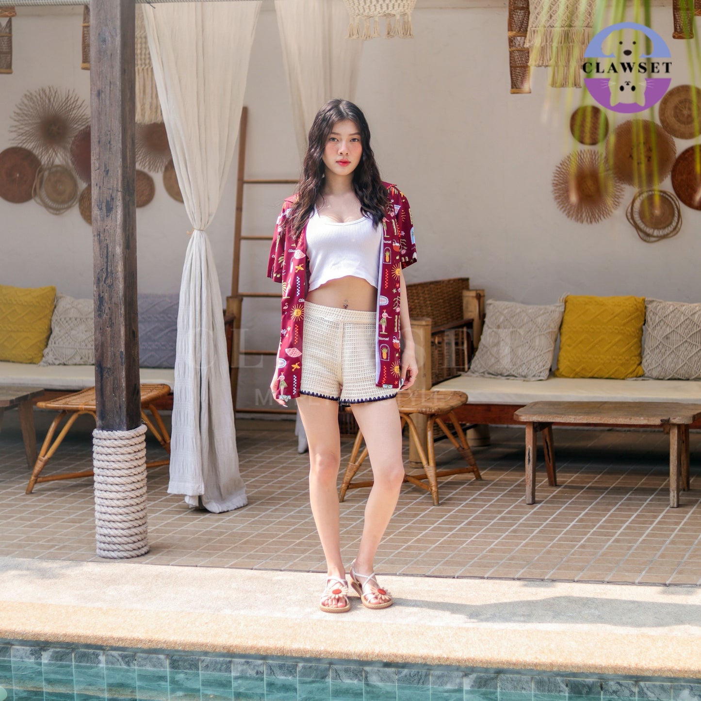 Clawset - Human Shirt (Baju Unisex) - Aloha Summer - Maroon Red