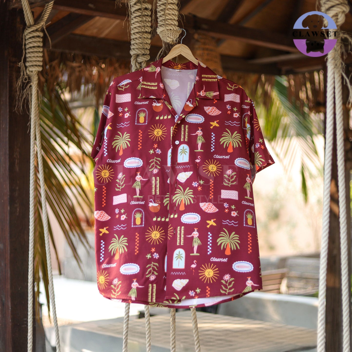 Clawset - Human Shirt (Baju Unisex) - Aloha Summer - Maroon Red