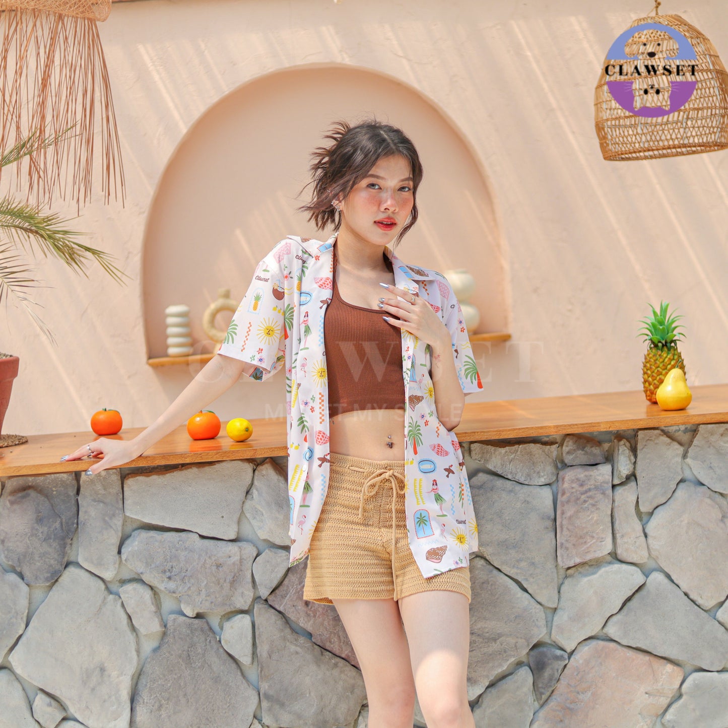 Clawset - Human Shirt (Baju Unisex) - Aloha Summer - Sand Cream