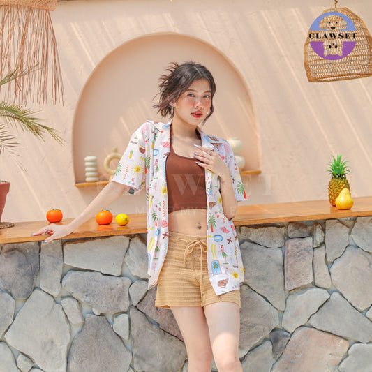 Clawset - Human Shirt (Baju Unisex) - Aloha Summer - Sand Cream