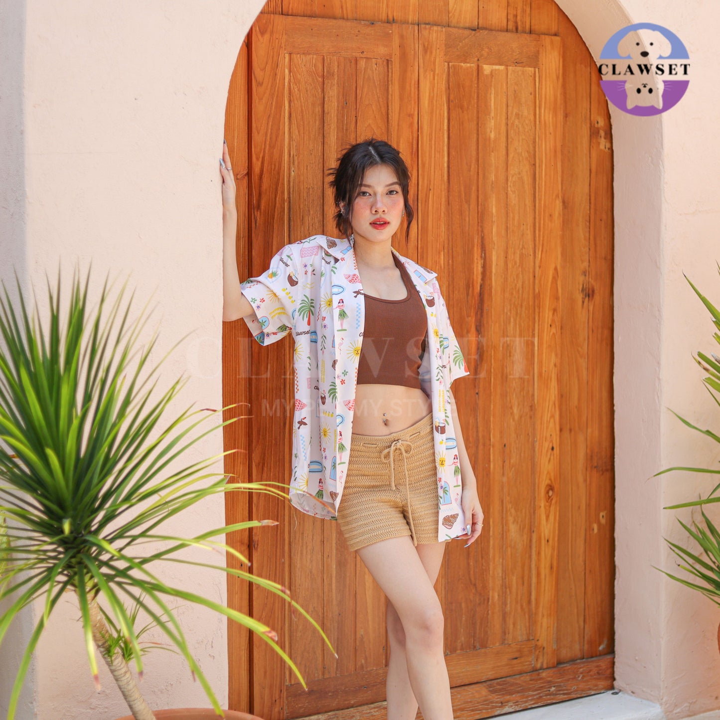 Clawset - Human Shirt (Baju Unisex) - Aloha Summer - Sand Cream