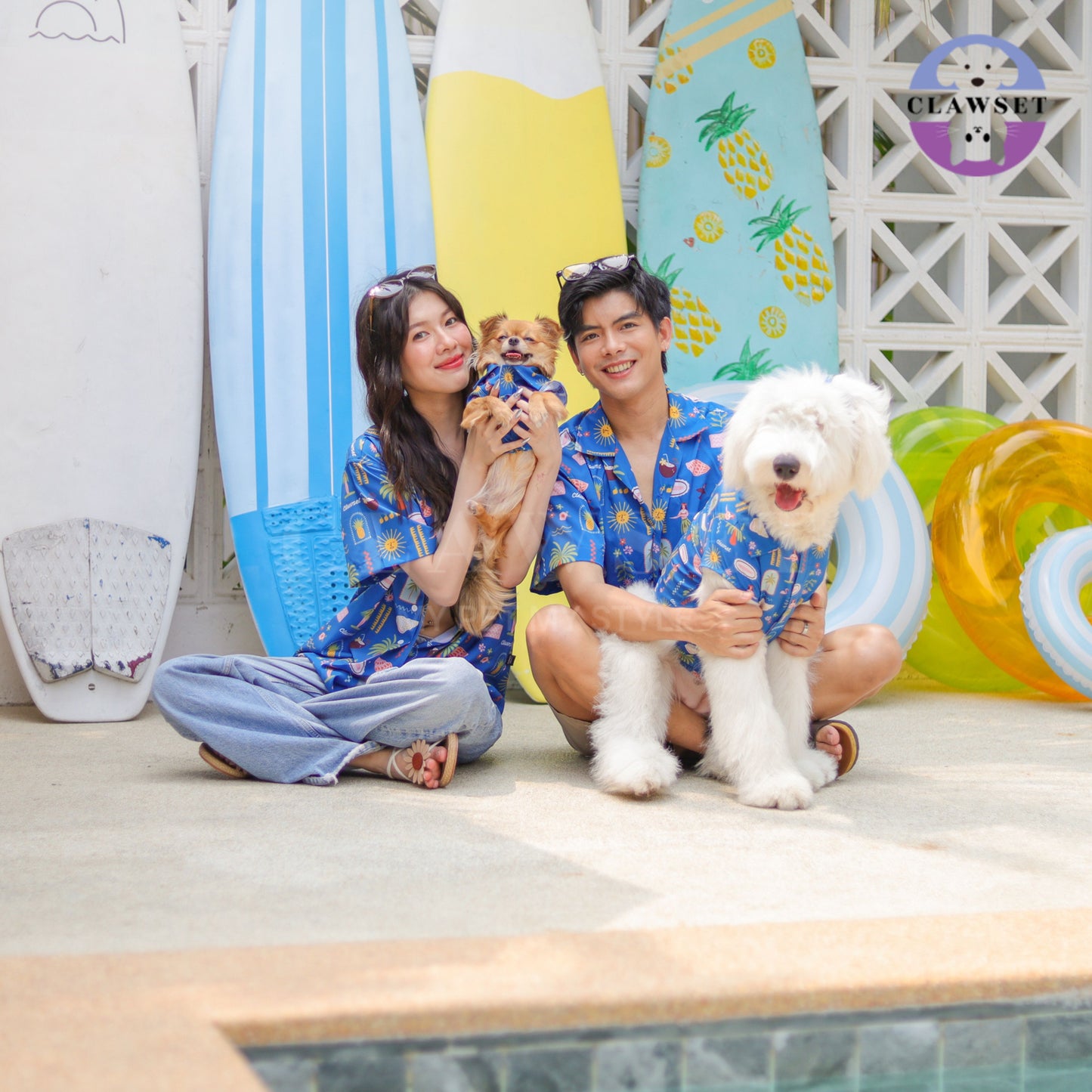 Clawset - Pet Shirt (Baju Anjing & Kucing) - Aloha Summer - Harbour Blue