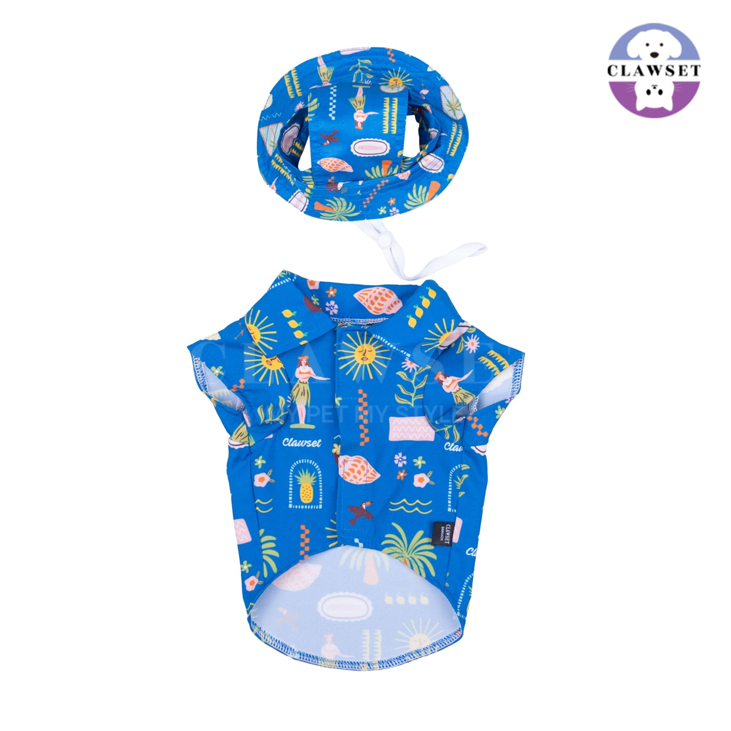 Clawset - Pet Shirt (Baju Anjing & Kucing) - Aloha Summer - Harbour Blue
