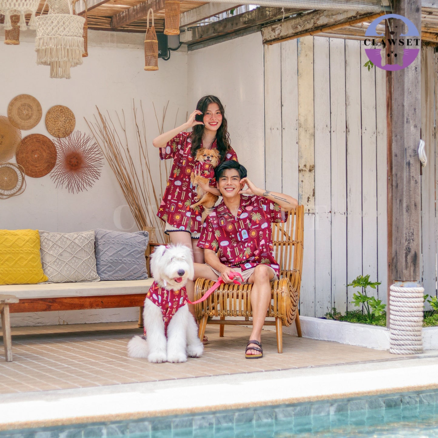 Clawset - Pet Shirt (Baju Anjing & Kucing) - Aloha Summer - Maroon Red