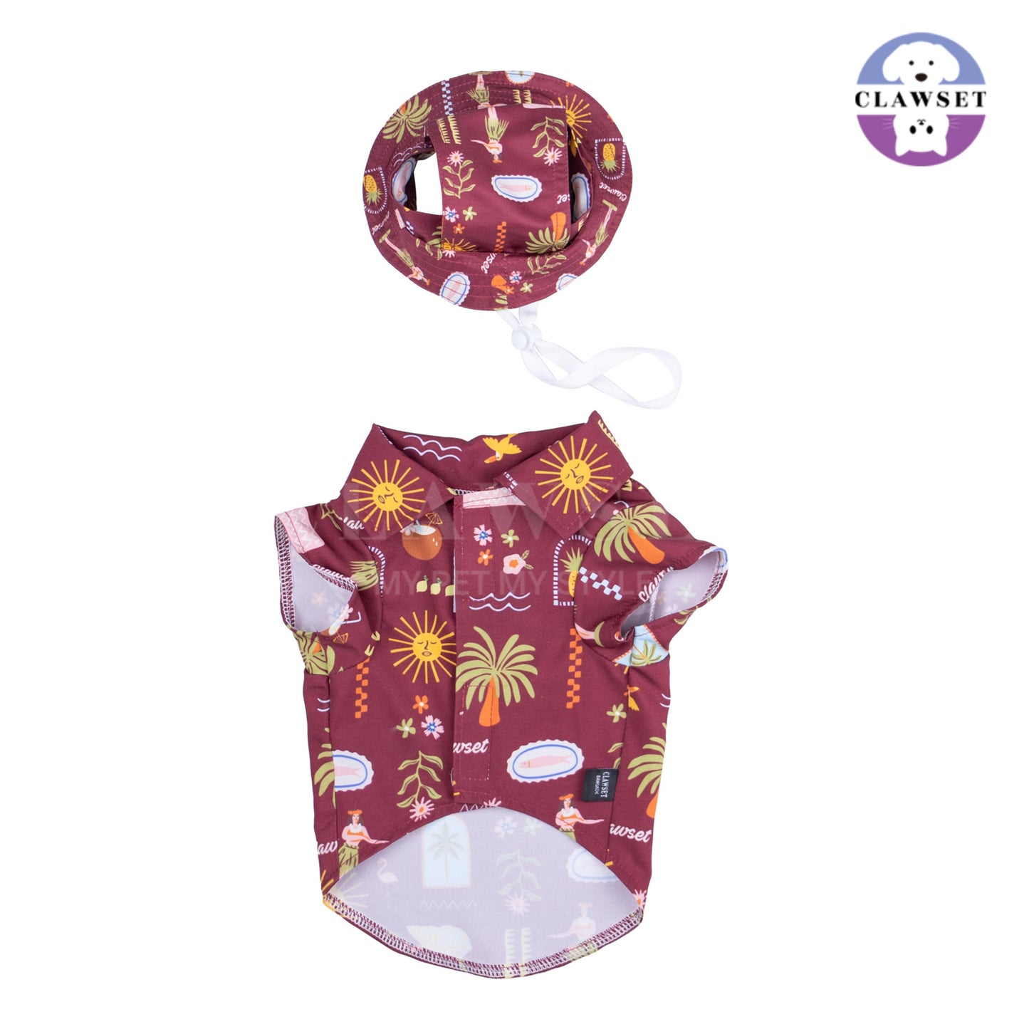 Clawset - Pet Shirt (Baju Anjing & Kucing) - Aloha Summer - Maroon Red