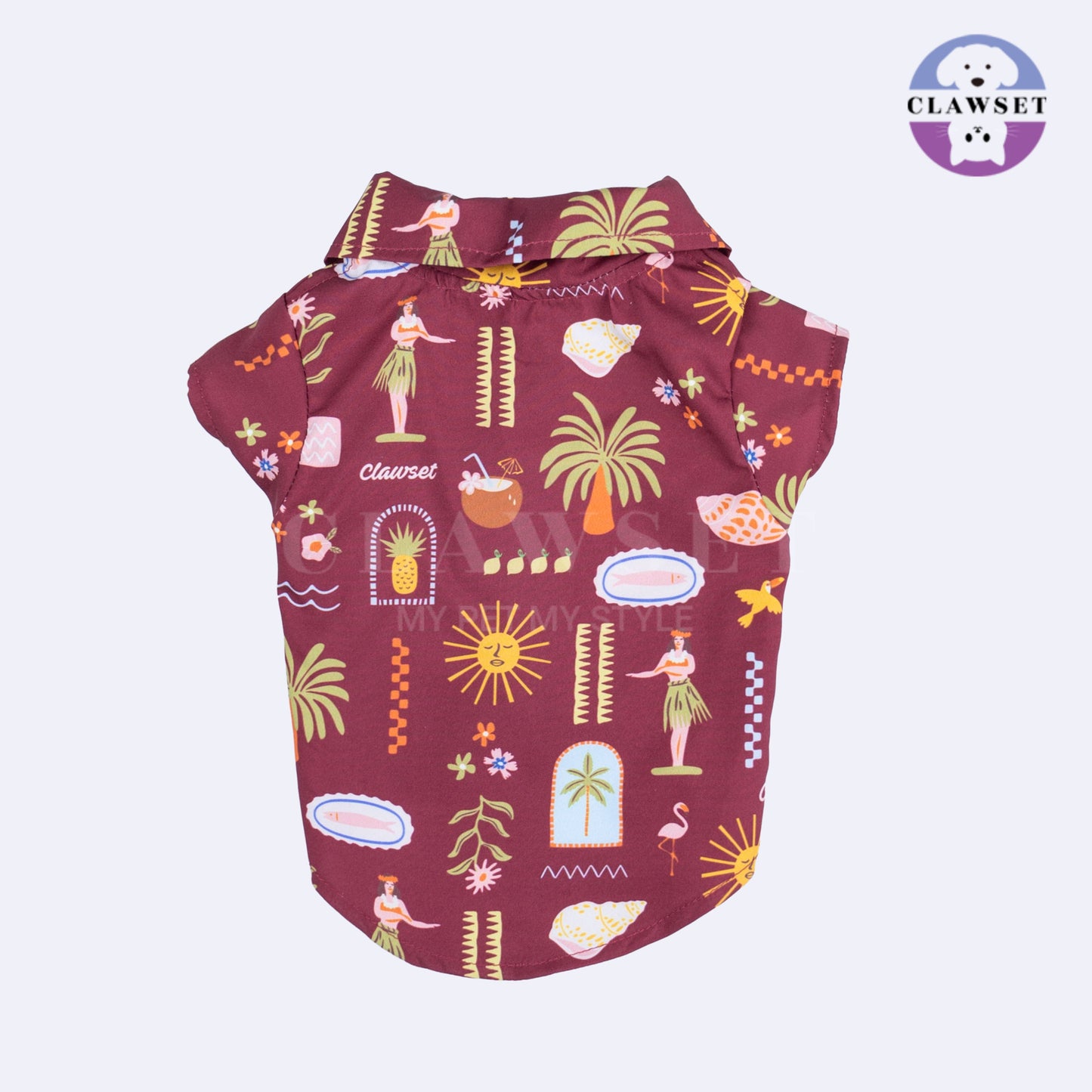 Clawset - Pet Shirt (Baju Anjing & Kucing) - Aloha Summer - Maroon Red