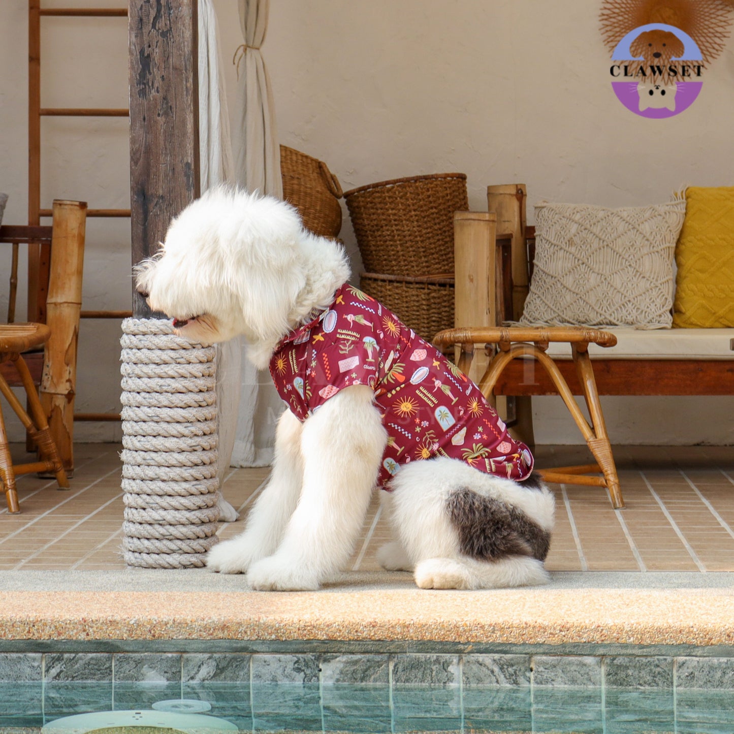 Clawset - Pet Shirt (Baju Anjing & Kucing) - Aloha Summer - Maroon Red