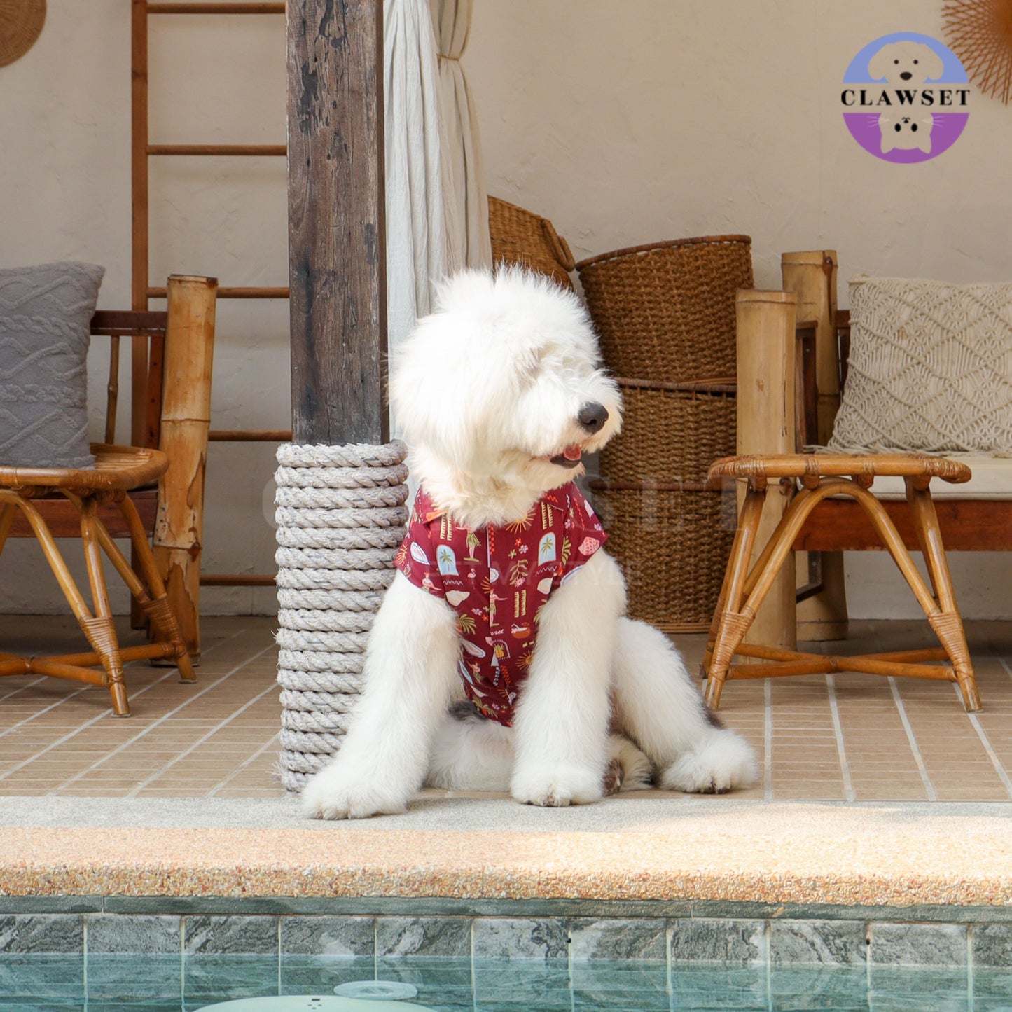 Clawset - Pet Shirt (Baju Anjing & Kucing) - Aloha Summer - Maroon Red