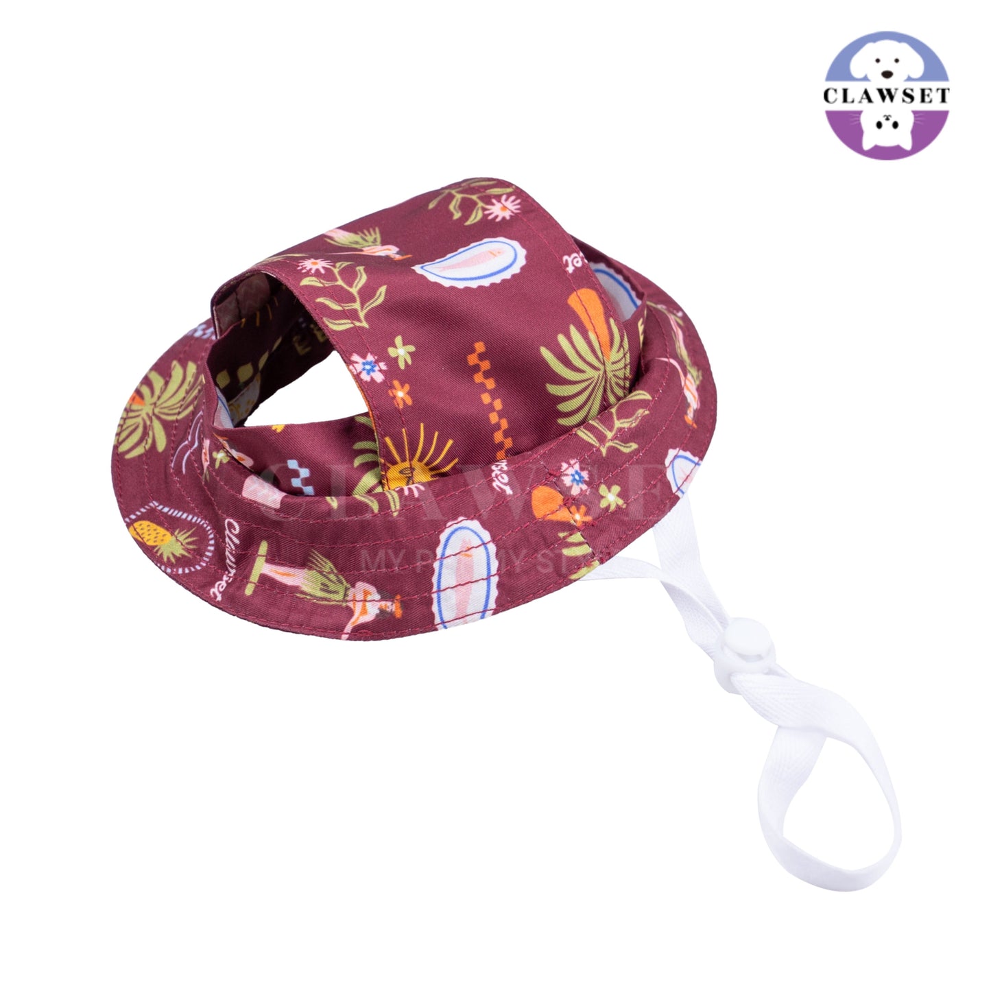 Clawset - Pet Bucket Hat (Topi Anjing & Kucing) - Aloha Summer - Maroon Red