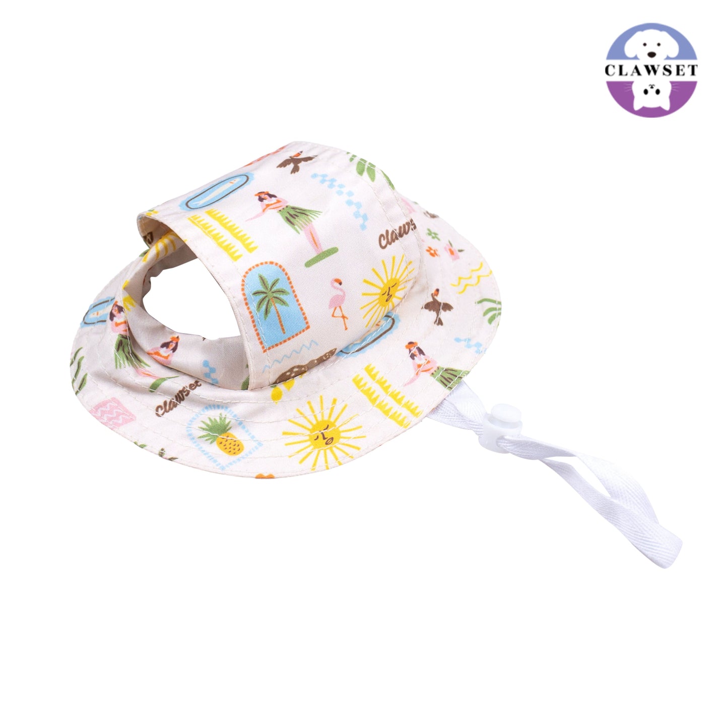 Clawset - Pet Bucket Hat (Topi Anjing & Kucing) - Aloha Summer - Sand Cream