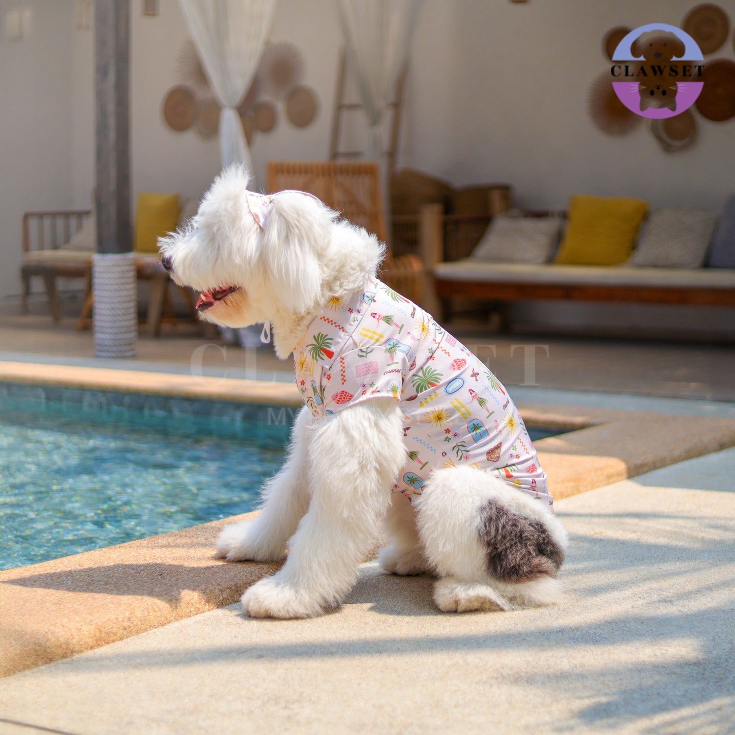 Clawset - Pet Bucket Hat (Topi Anjing & Kucing) - Aloha Summer - Sand Cream