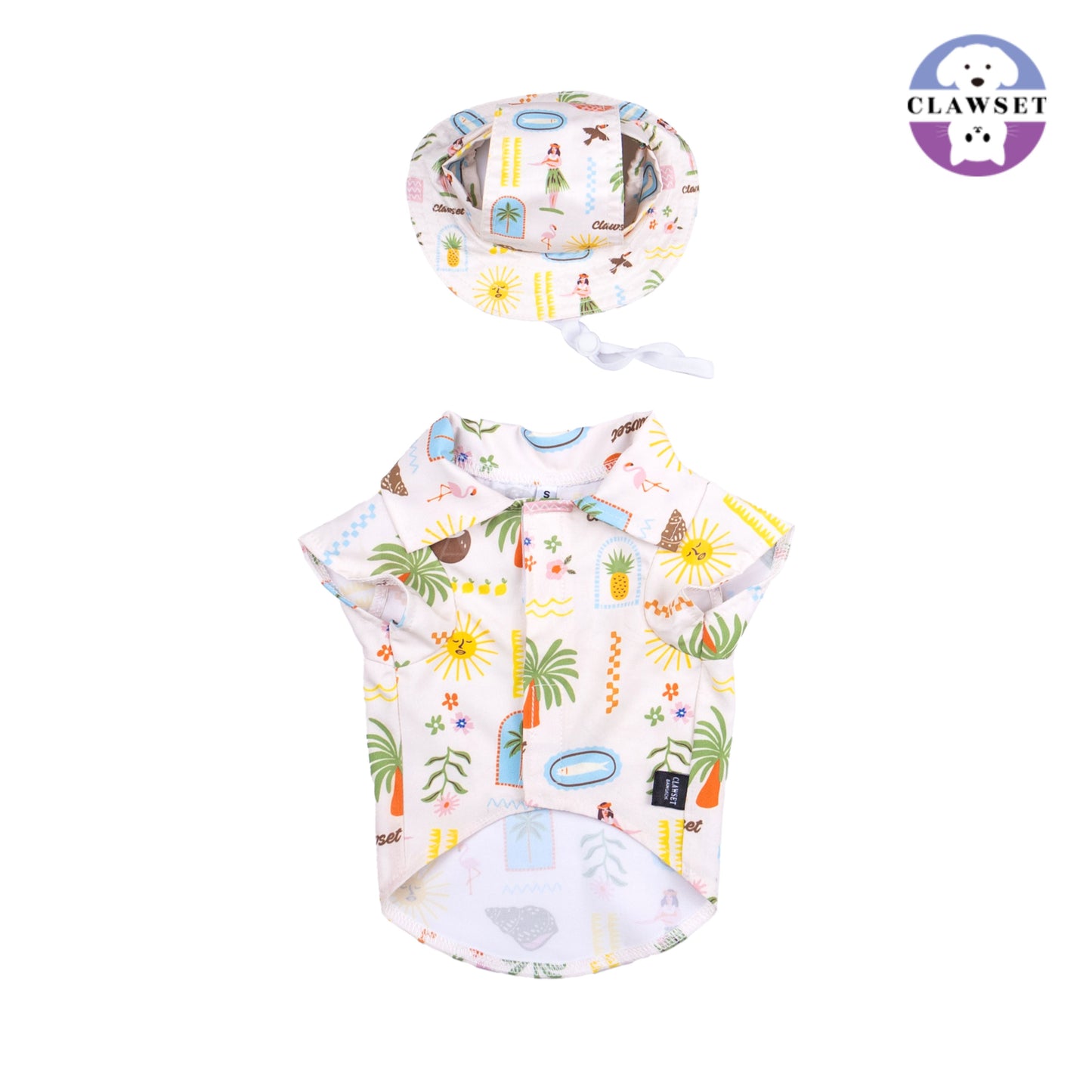 Clawset - Pet Bucket Hat (Topi Anjing & Kucing) - Aloha Summer - Sand Cream