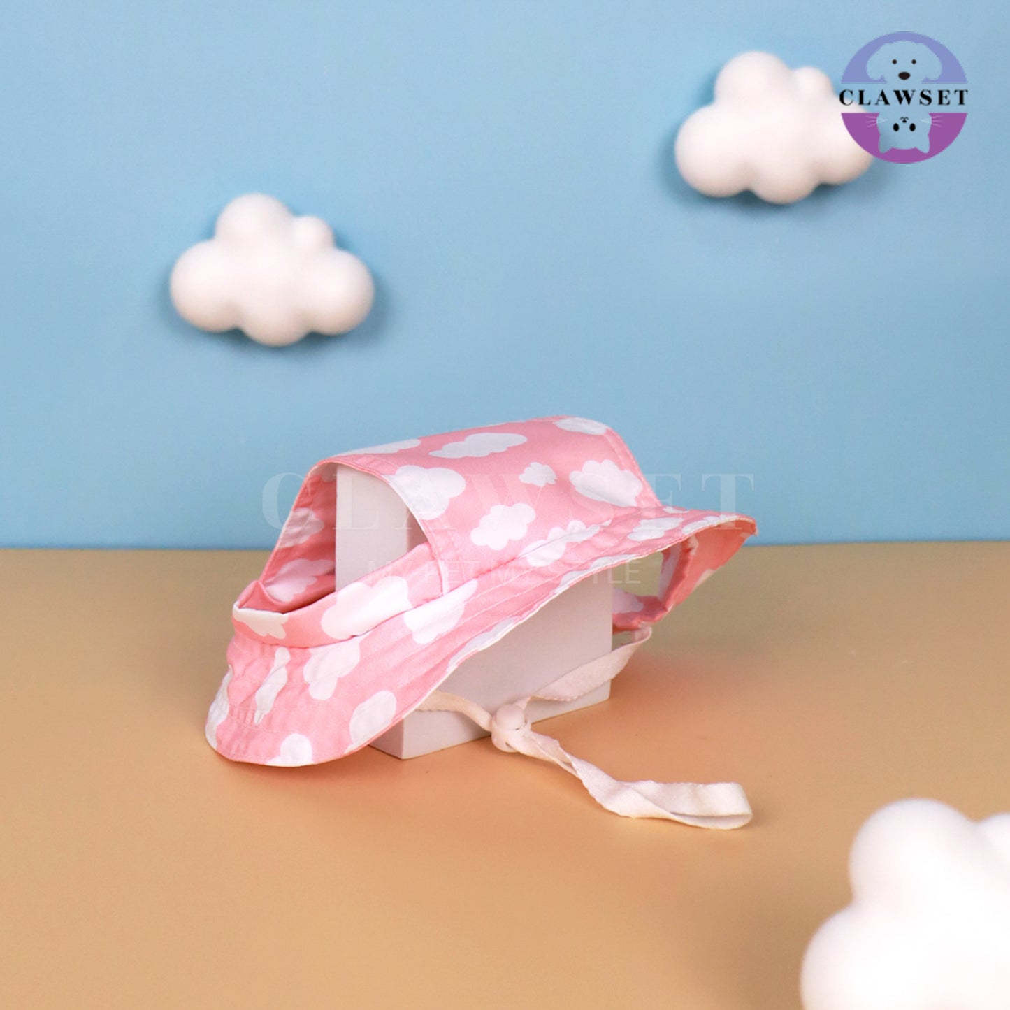 Clawset - Pet Accessories - Bucket Hat (Topi) Sky & Cloud - Soft Pink