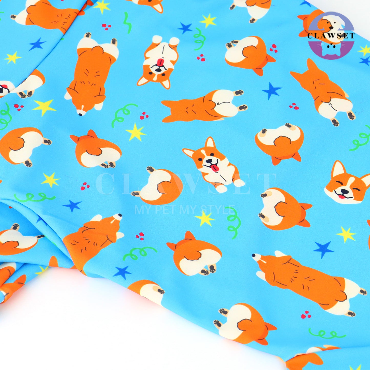 Clawset - Pet Fashion - Corgi Collection - Protection Suit - Blue Star (Biru)