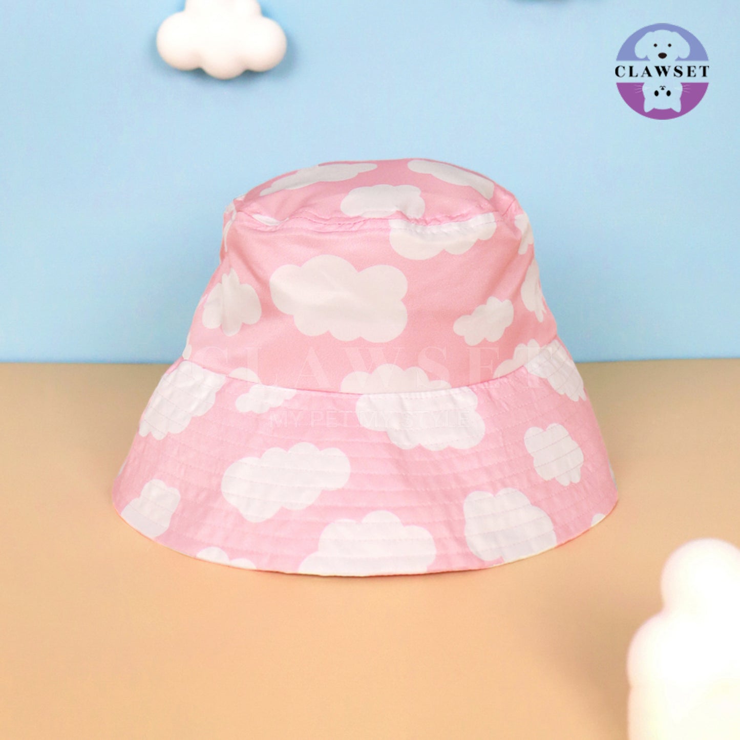 Clawset - Human Hat - Bucket Hat (Topi) Unisex Sky & Cloud - Pink