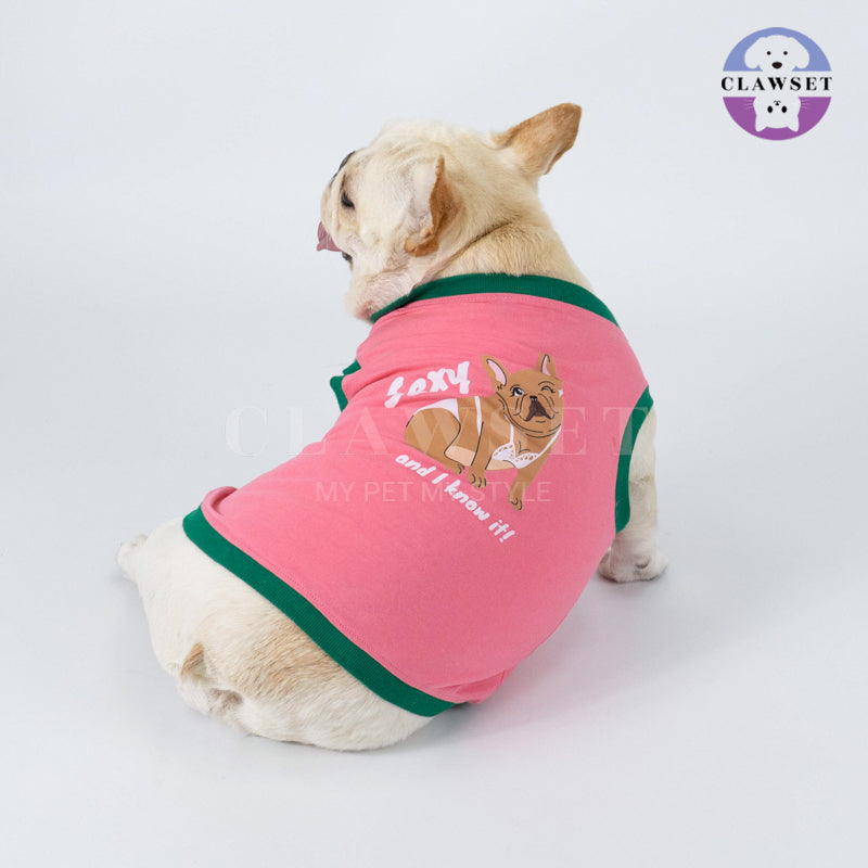 Clawset - Pet Fashion - Bulldog Tank-Top - Happy Wrinkles - Sexy and I know it! Pink