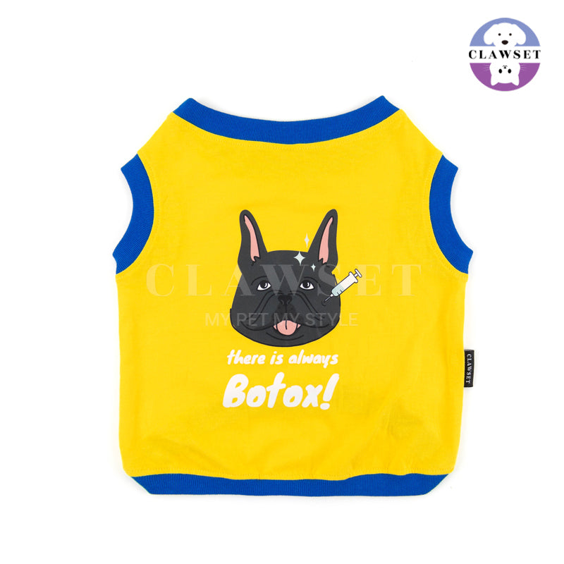 Clawset - Pet Fashion - Bulldog Tank Top - Happy Wrinkles - There is always Botox! Yellow (Kuning)