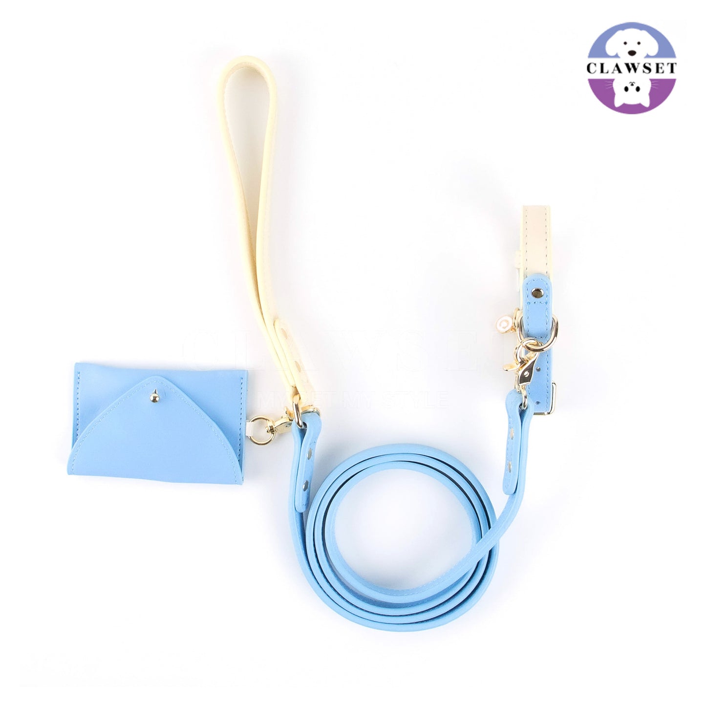 Clawset - Pet Accessories - Set 3 in 1 Collar , Leash and Bag - Blue (Biru)