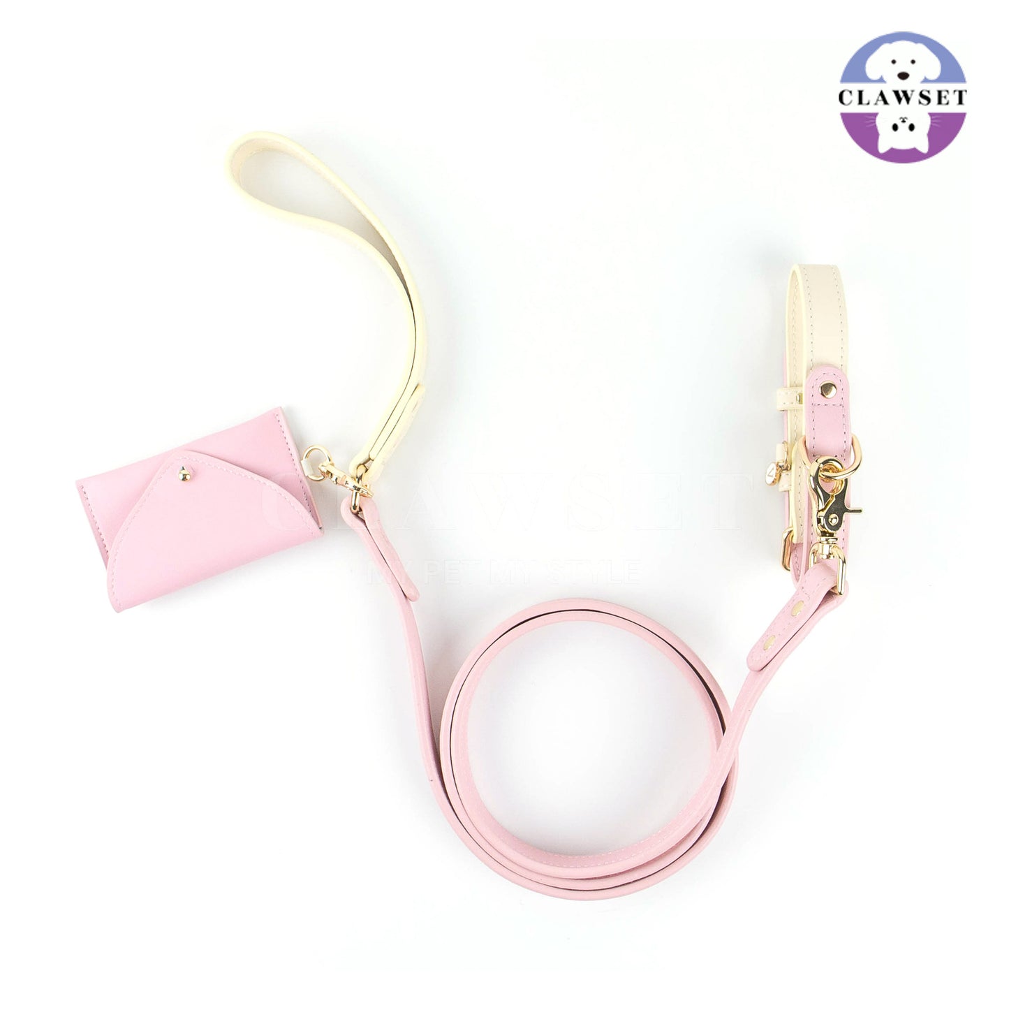Clawset - Pet Accessories - Set 3 in 1 Collar, Leash, and Bag - Pink