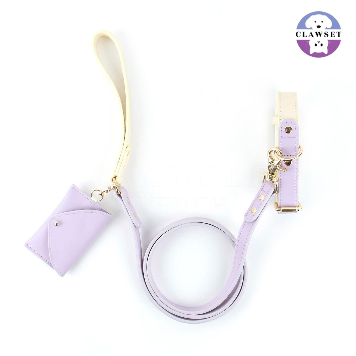 Clawset - Pet Accessories - Set 3 in 1 Collar, Leash, and Bag - Purple (Ungu)
