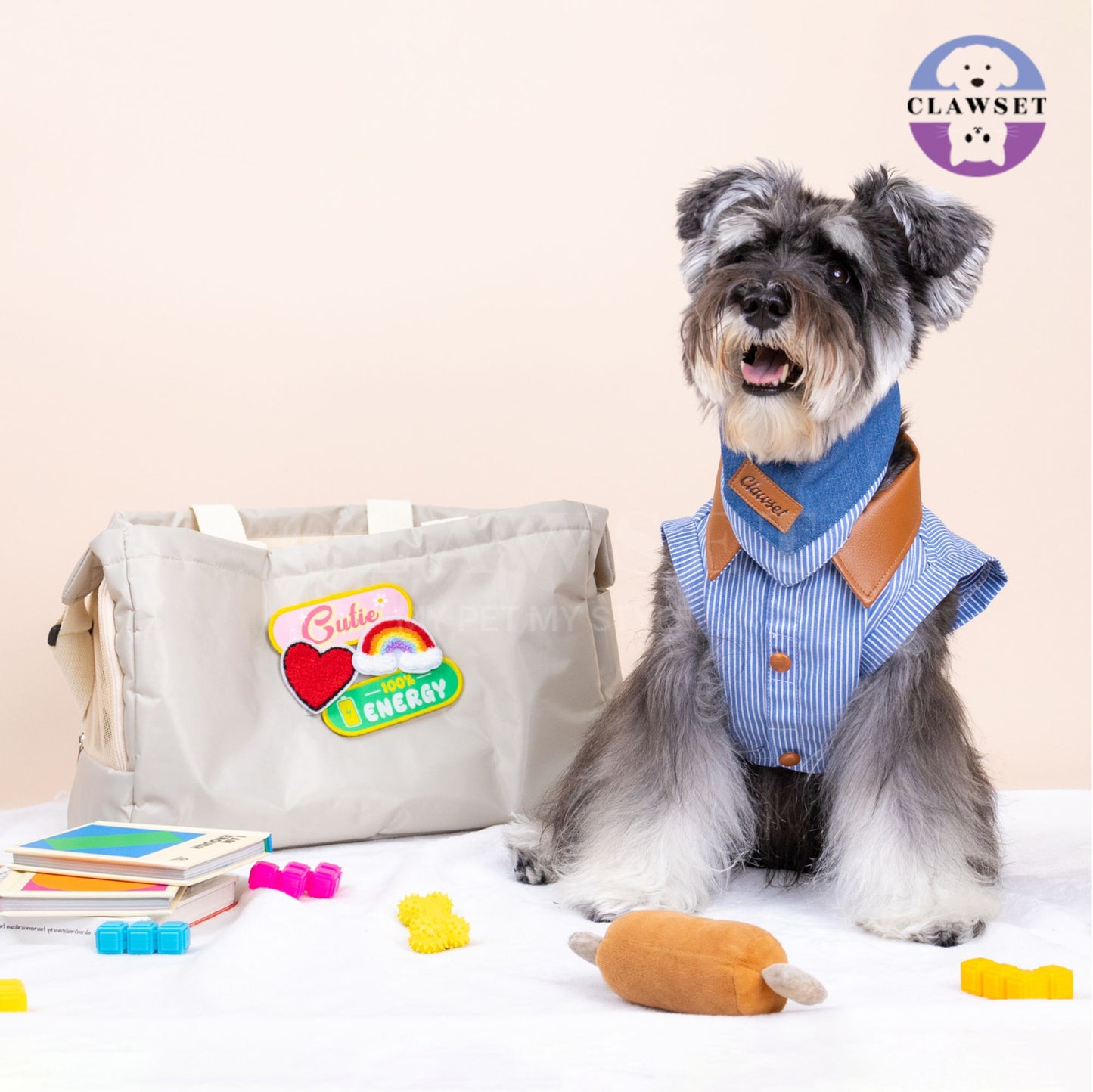 Clawset - Denim Collection - Pet Shirt - Strip Blue