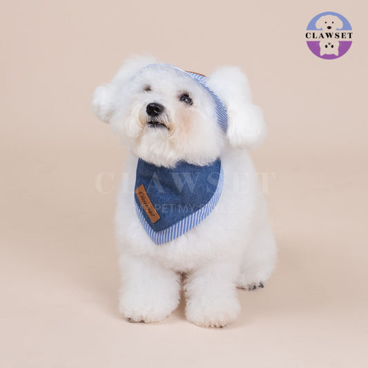 Clawset - Denim Collection - Pet Scarf - Stripe Blue