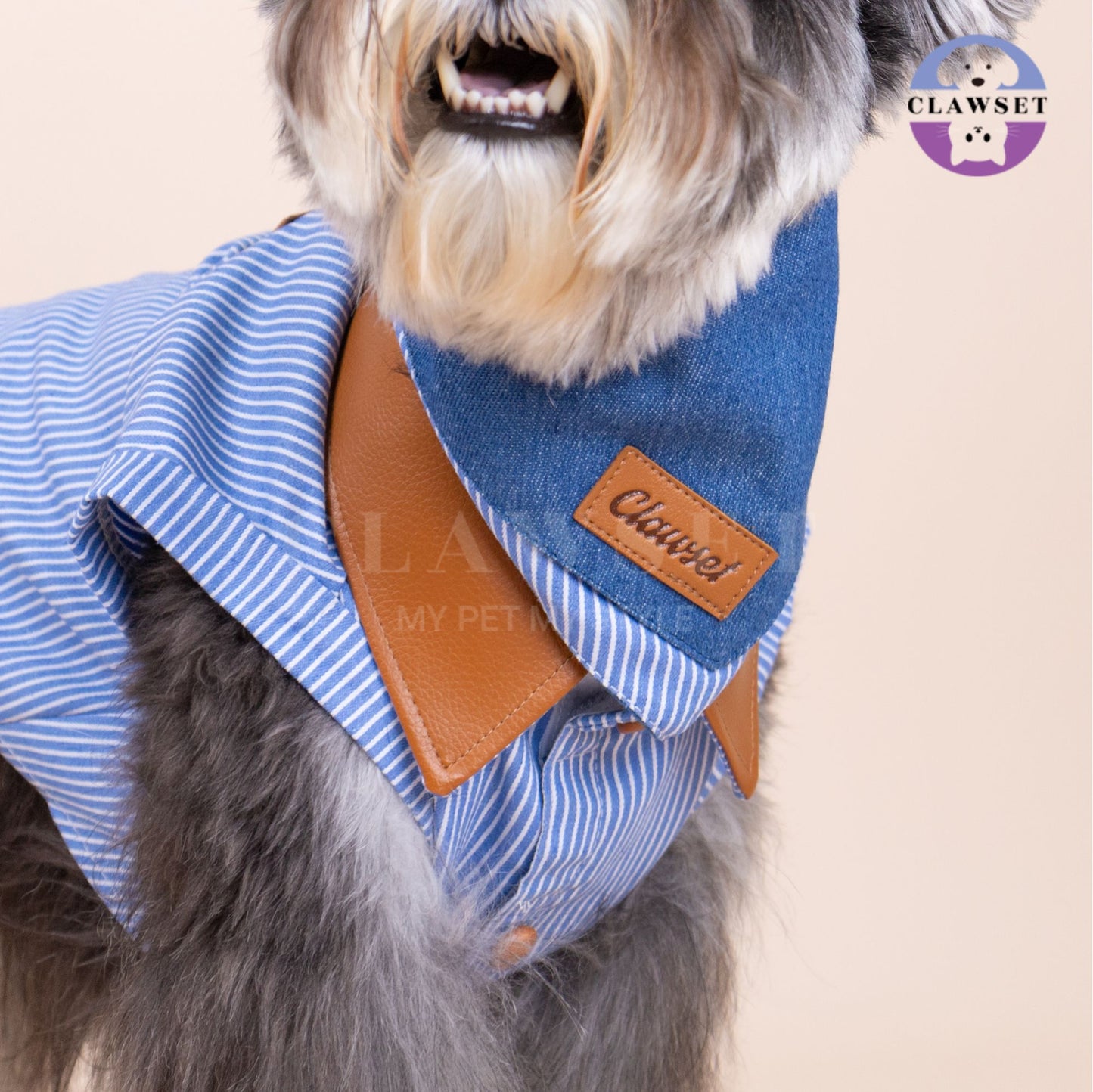 Clawset - Denim Collection - Pet Scarf - Stripe Blue