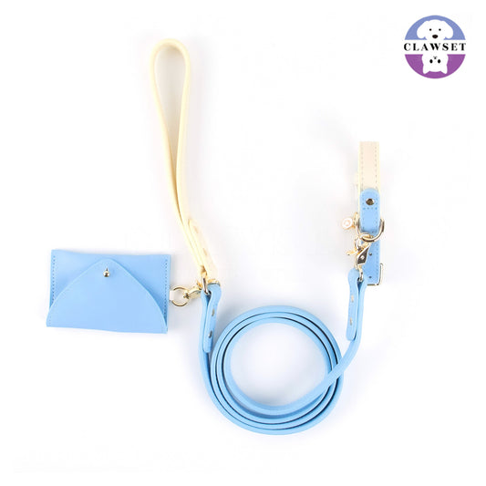 Clawset - Pet Accessories - Set 3 in 1 Collar , Leash and Bag - Blue (Biru)