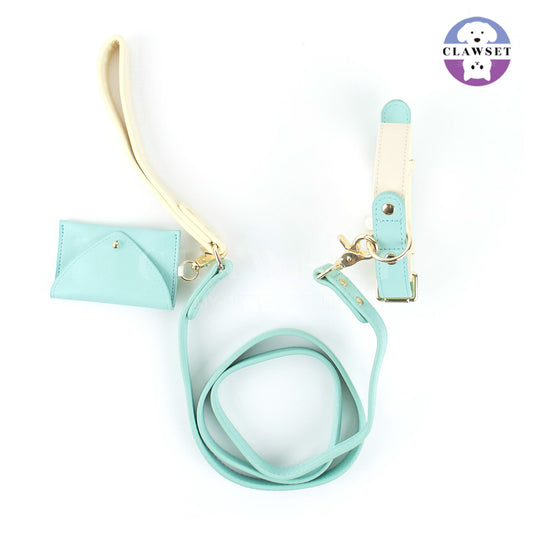 Clawset - Pet Accessories - Set 3 in 1 Collar , Leash, and Bag - Mint (Tosca)