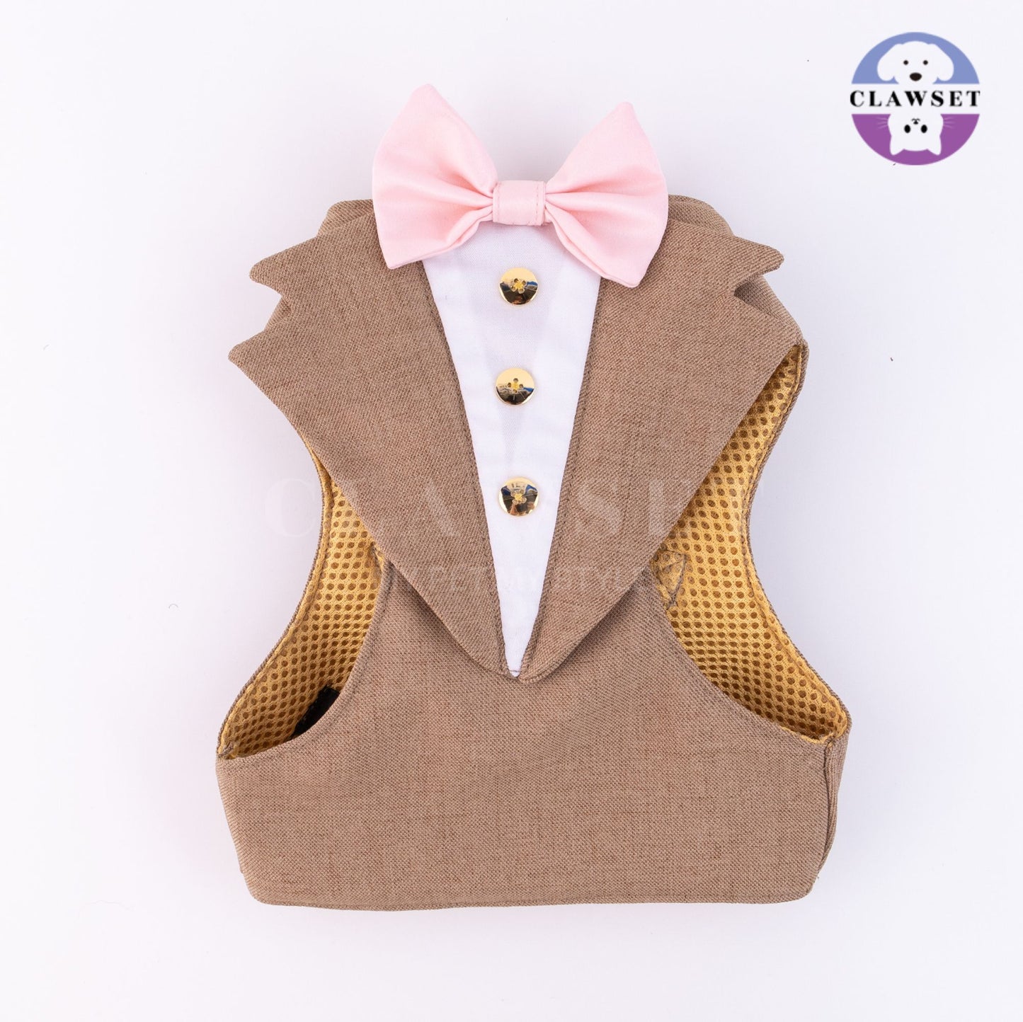 Clawset - Pet Fashion - Tuxedo Harness with Leash Set - Bride & Groom - Brown