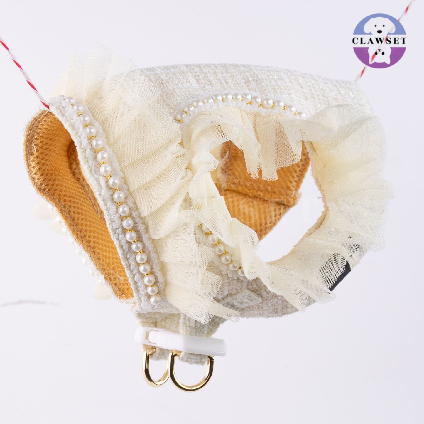 Clawset - Pet Fashion - Bride Ribbon Harness with Leash Set - Bride & Groom - Ivory