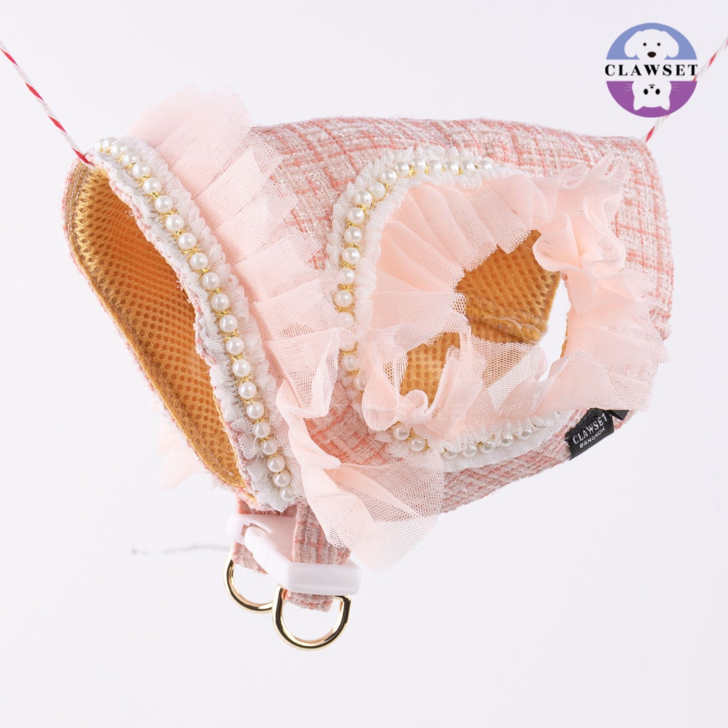 Clawset - Pet Fashion - Bride Ribbon Harness with Leash Set - Bride & Groom - Pink