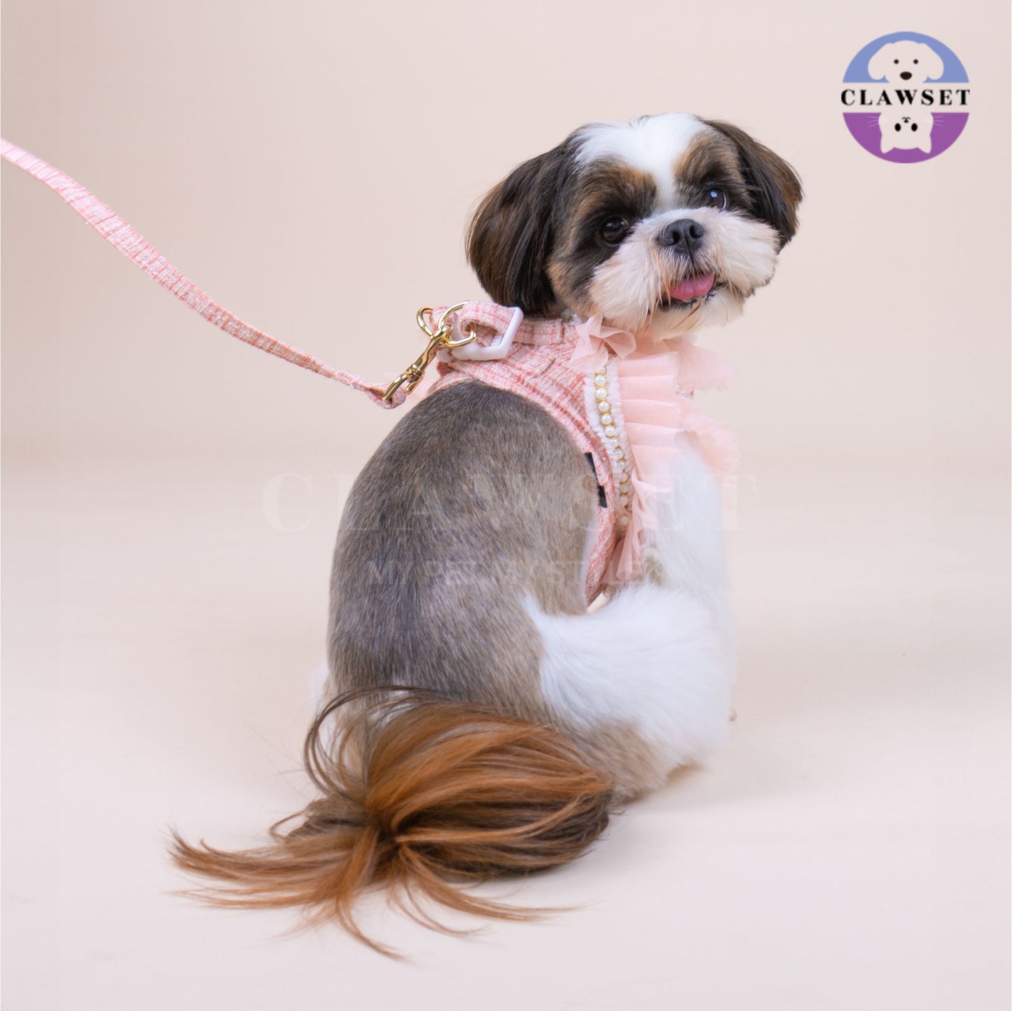 Clawset - Pet Fashion - Bride Ribbon Harness with Leash Set - Bride & Groom - Pink