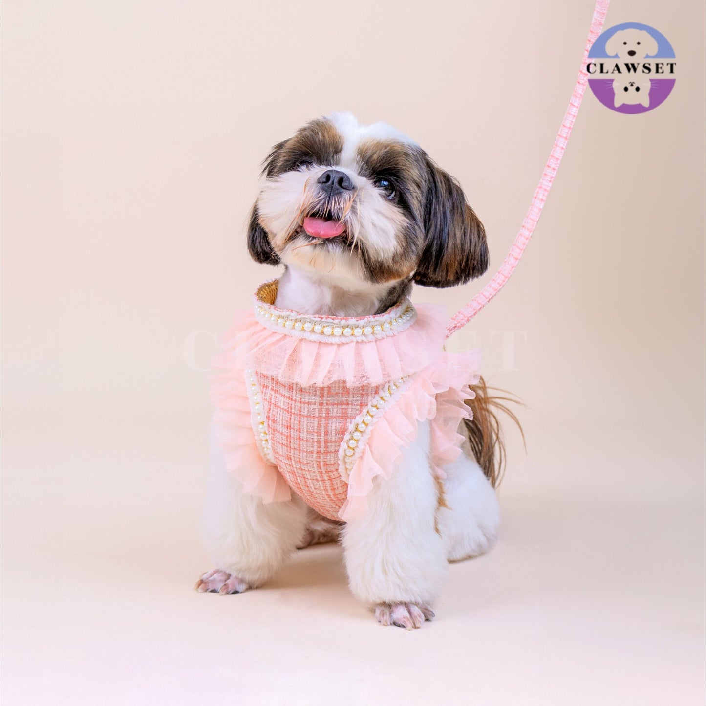 Clawset - Pet Fashion - Bride Ribbon Harness with Leash Set - Bride & Groom - Pink