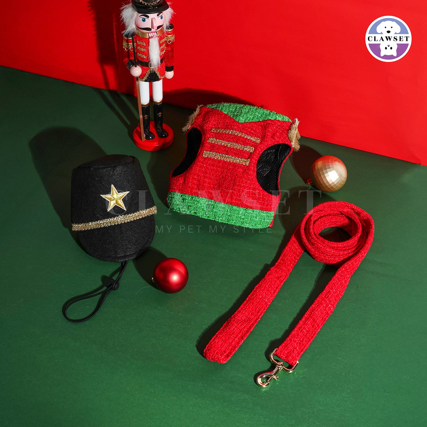 Clawset - Nutcracker Harness with leash set - Green & Red