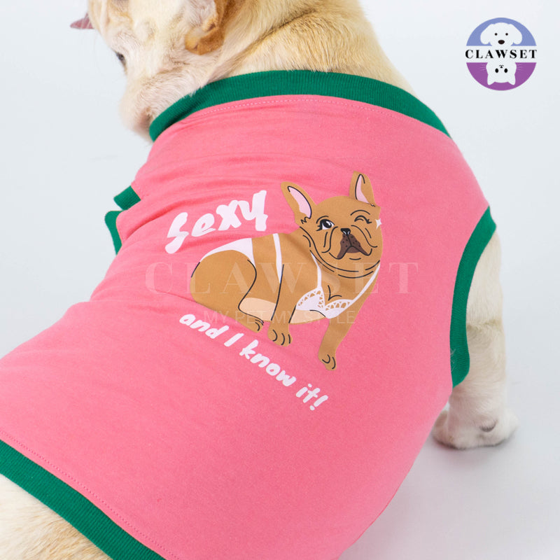 Clawset - Pet Fashion - Bulldog Tank-Top - Happy Wrinkles - Sexy and I know it! Pink