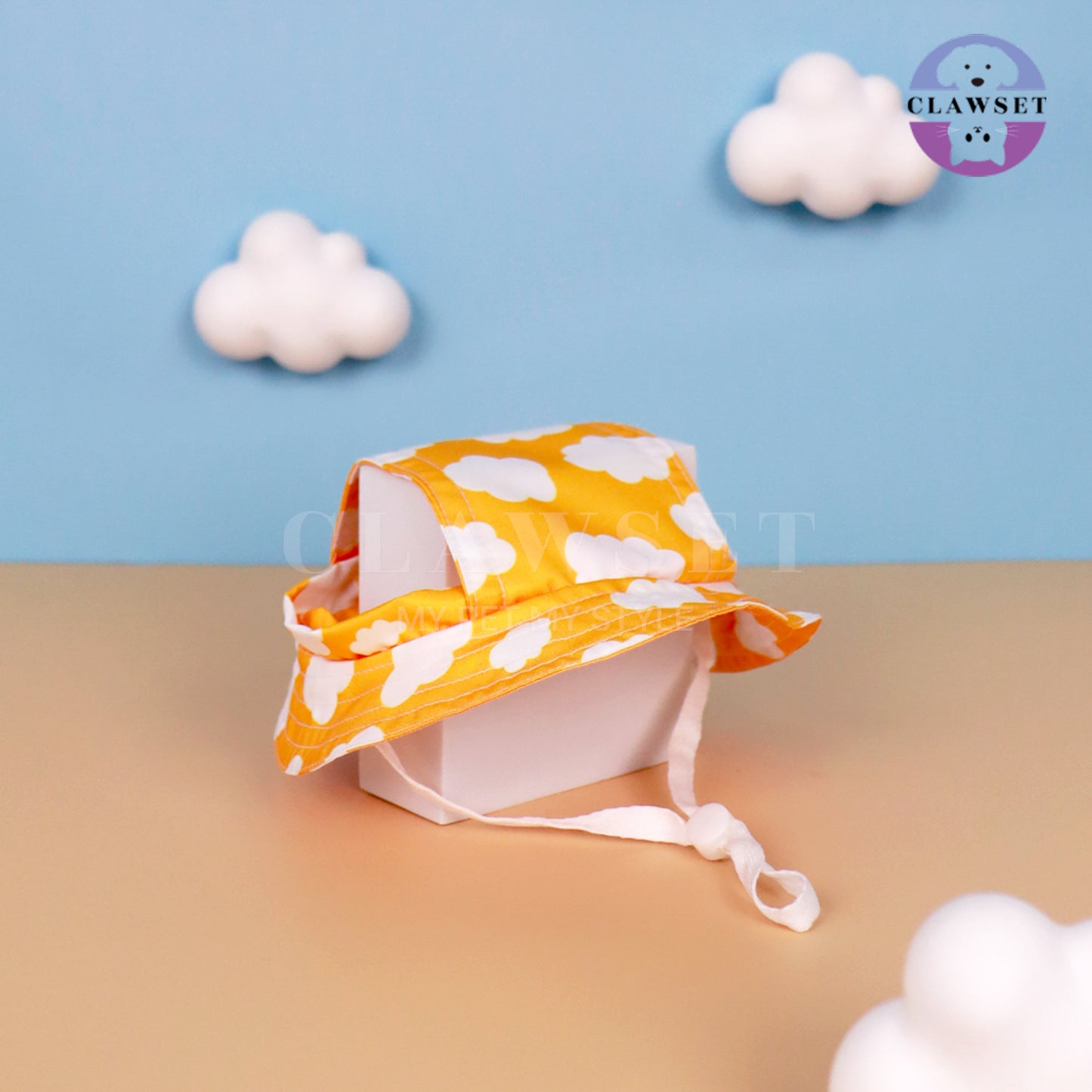 Clawset - Pet Accessories - Bucket Hat (Topi) Sky & Cloud - Yellow (Kuning)