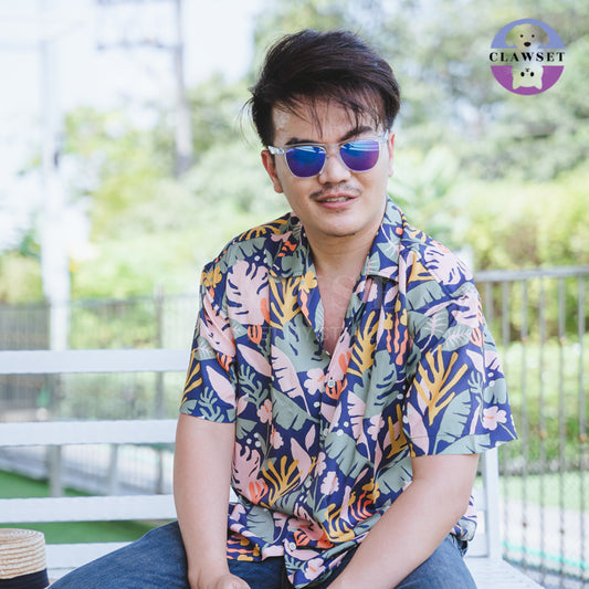 Clawset - Shirt Collection Unisex (Baju Unisex)  - Hawaii Happy Paradise - Navy Blue