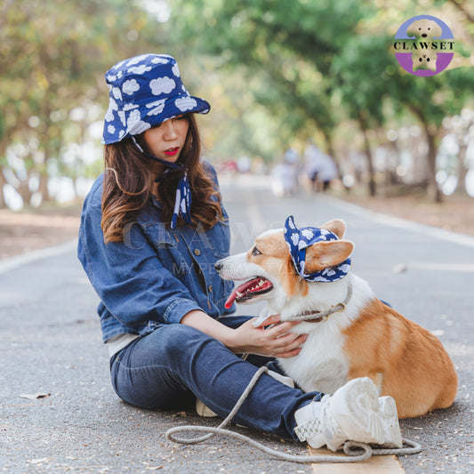 Clawset - Human Hat - Bucket Hat (Topi) Unisex Sky & Cloud - Navy Blue (Biru Navy)