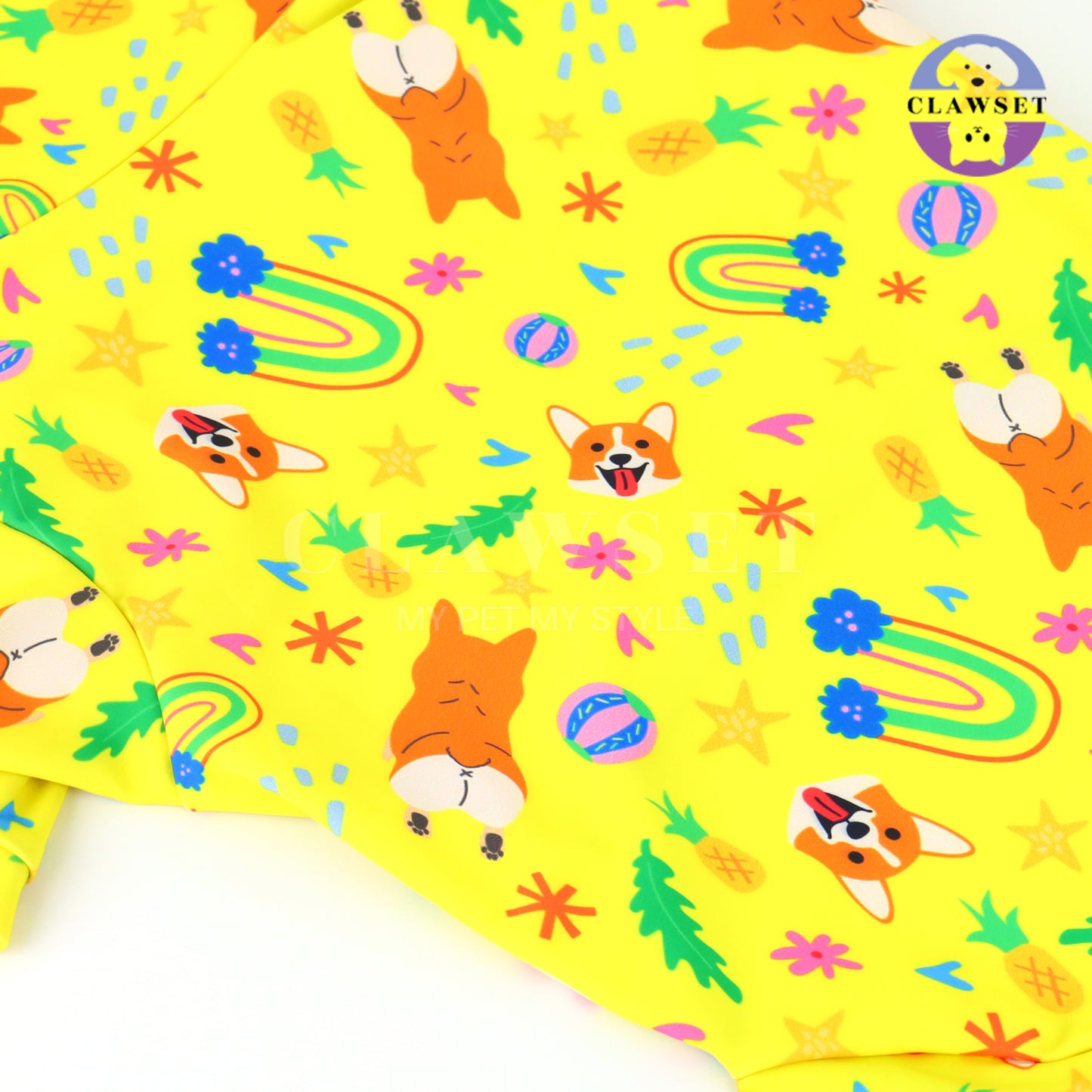 Clawset - Pet Fashion - Corgi Collection - Protection Suit - Yellow Rainbow (Kuning)